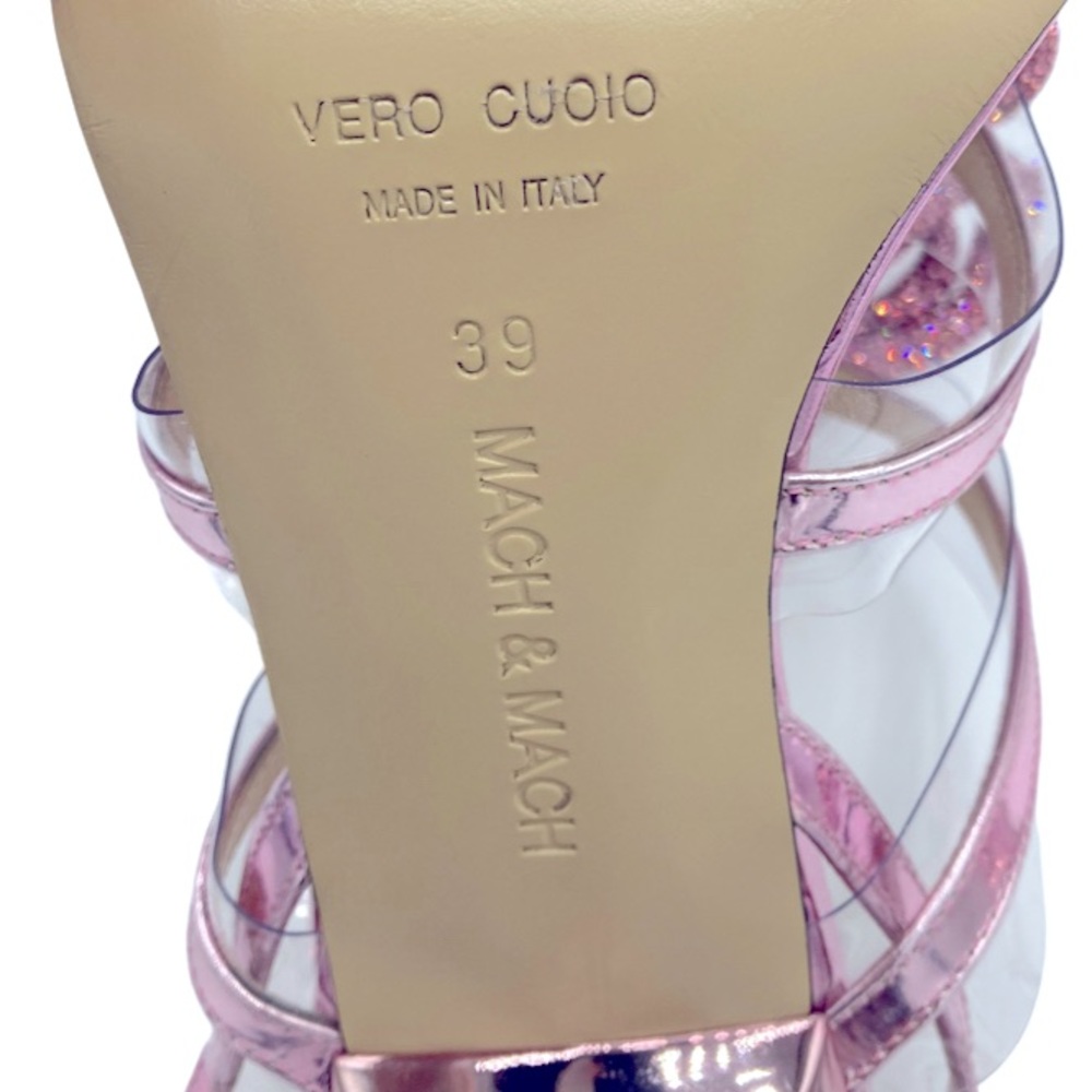 NWOB Mach & Mach Pink Metallic Crystal Embellished Triple Bow Heels - Picture 7 of 8